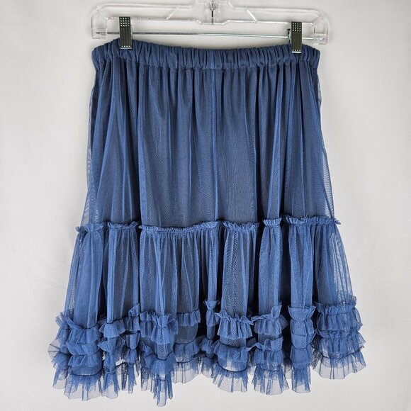 Talia Benson Italian Tulle Ruffled Tutu Skirt Blue Sz Small Medium Balletcore - Picture 2 of 9